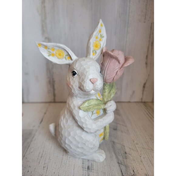 Rustic Easter white bunny red rose flower home decor - Picture 3 of 7